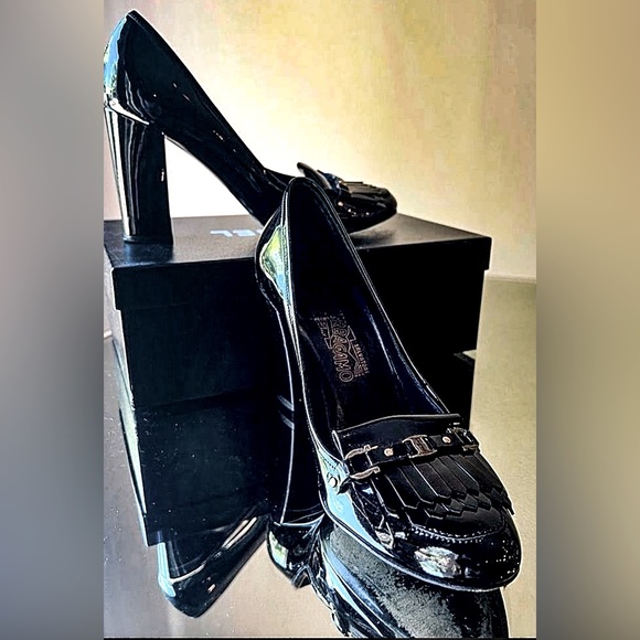 Salvatore Ferragamo Shoes - Ferragamo Black Patent Loafer Heels size 9 Mint Condition!😍💋